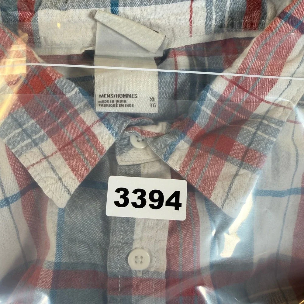 The North Face Mens XL Red Blue Plaid Short Sleeve Hemp Cotton Shirt NF0A5J9Z